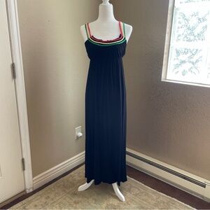 Elegant Black Maxi Dress with Colorful Accents